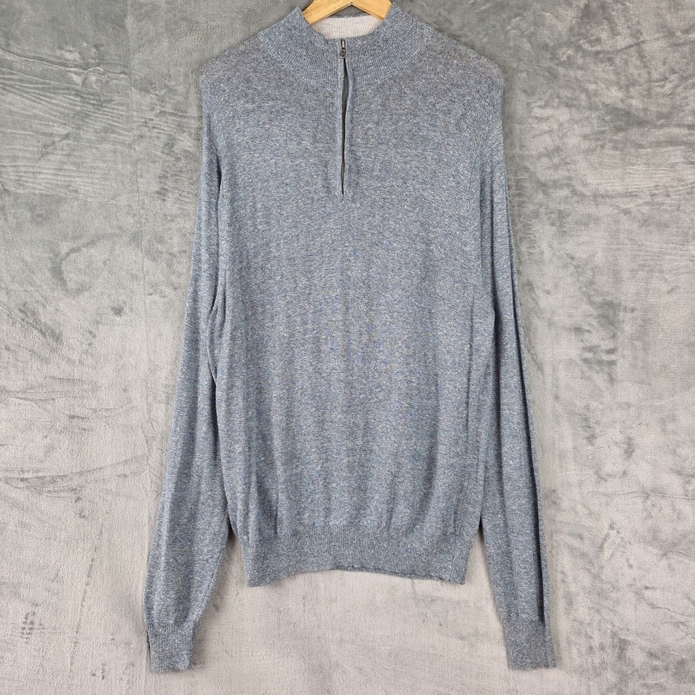 Faherty Pullover XXL Blue Linen‎ Blend 1/4 Zip Mock Neck Preppy Casual Outdoor
